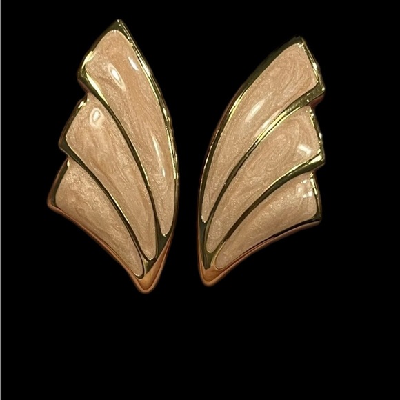 Napier Peach And Gold-Toned Leaf Earrings - Picture 2 of 4